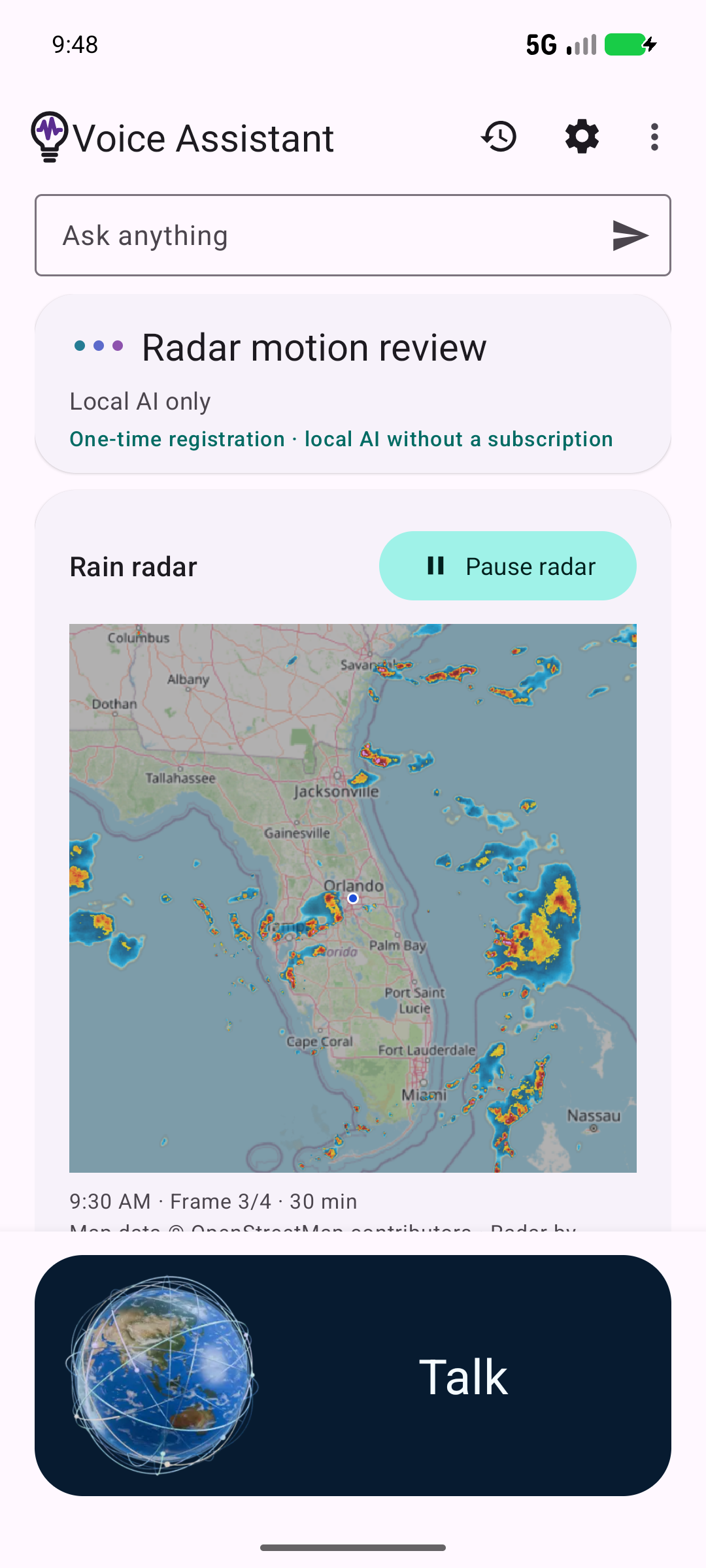 Phone precipitation radar with animation controls