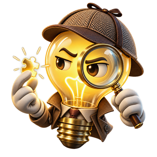 The Ingenious Search lightbulb detective with a magnifying glass