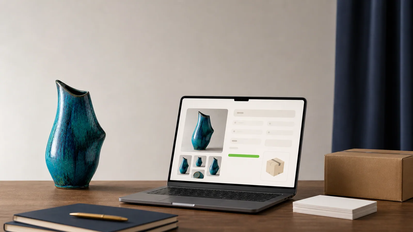 An organised export workspace with photographed inventory