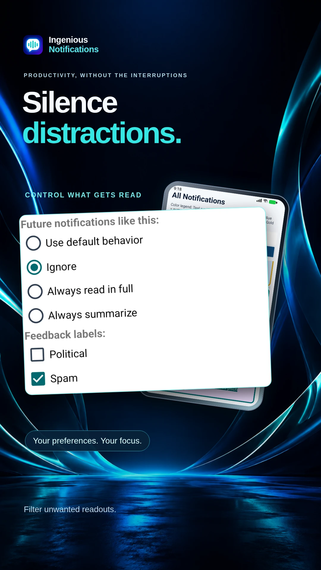 Notification rules with Ignore selected and Spam feedback checked