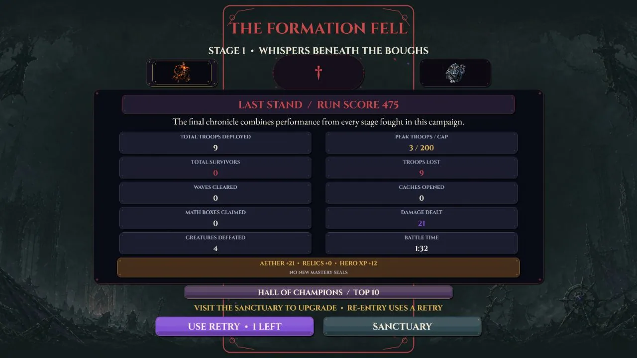 The end-of-run results screen showing score and salvage