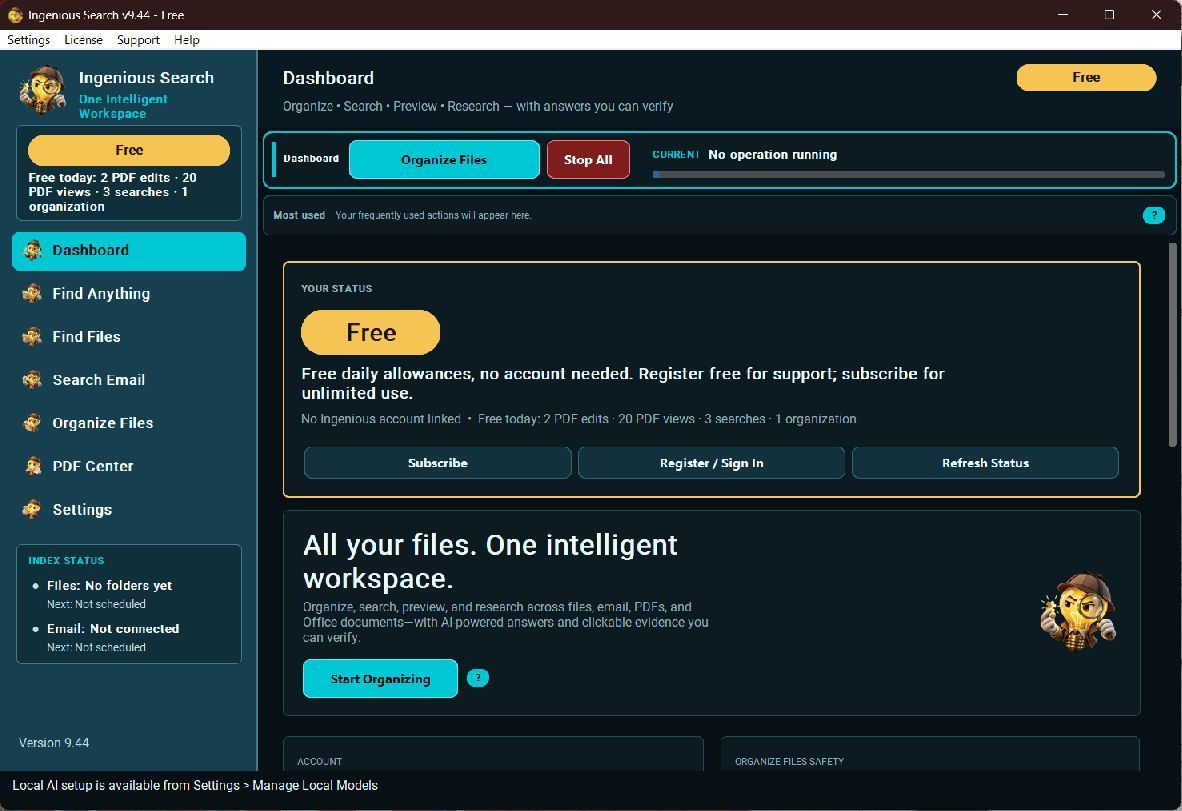 Ingenious Search 9.44 dashboard